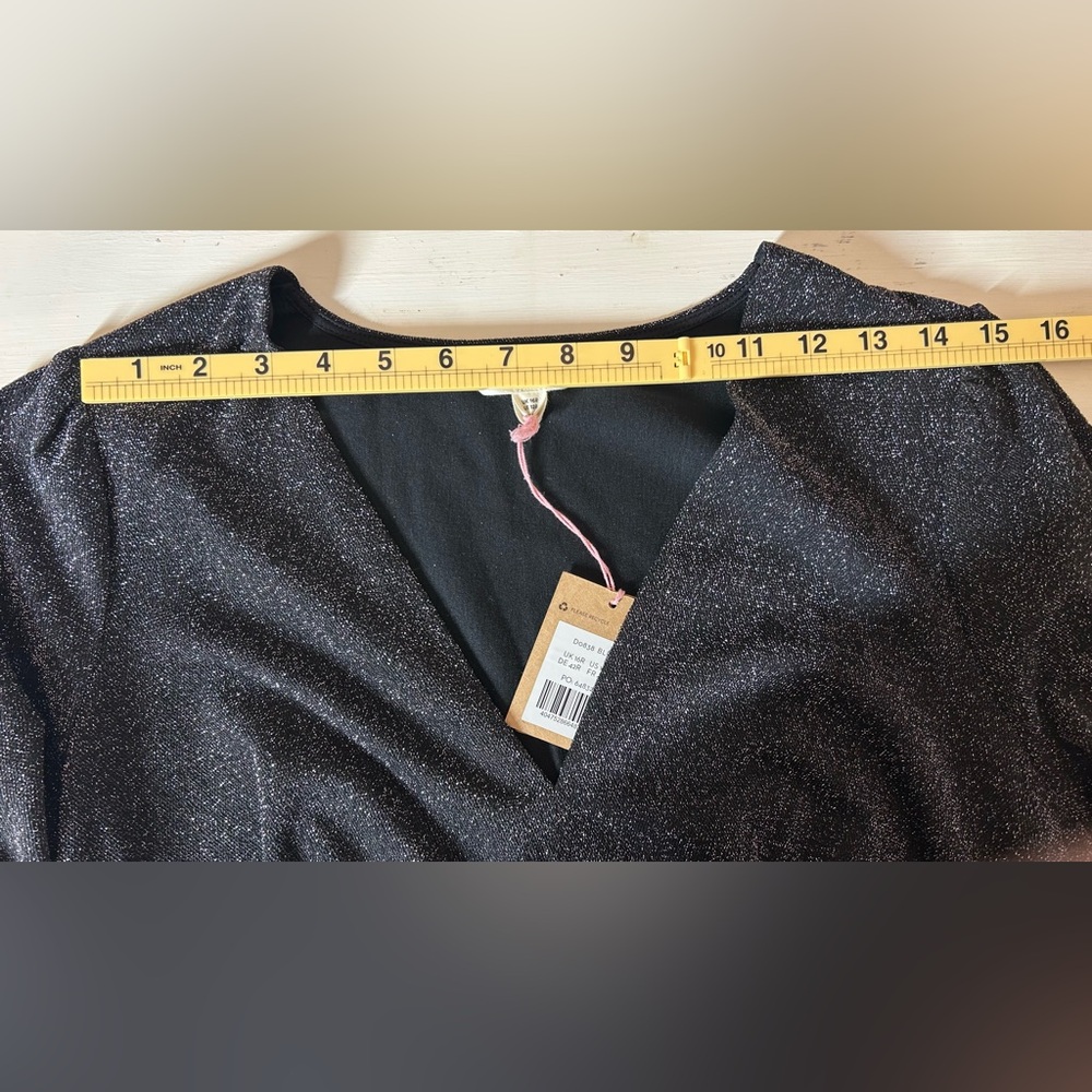 BODEN NWT Black Silver Sparkle Long Sleeve V-Neck Ruched Midi Party Dress Sz 12 - Picture 11 of 16